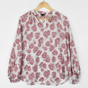 Ann Taylor Red Floral V-Neck Blouse MEDIUM Women's